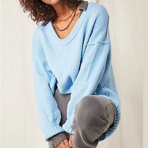 Free People Brookside Oversized Tunic Sweater Scoop Neck in Starlight Blue